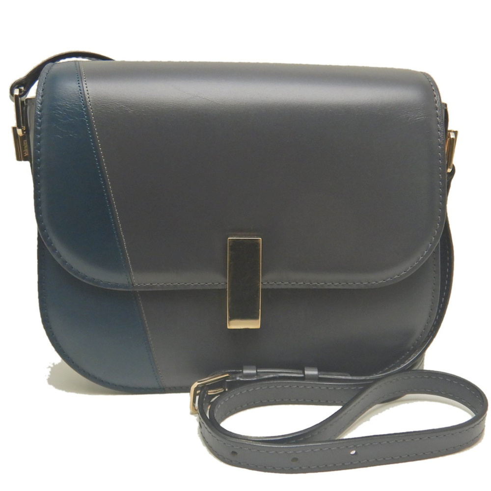 Valextra Iside Crossbody Shoulder Bag, Calf Leather, Gray/Navy, Women's, 254257